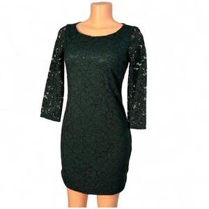 Vince Camuto Womens Dark Green Floral Lace 3/4 Sleeve Sheath Dress Size 2